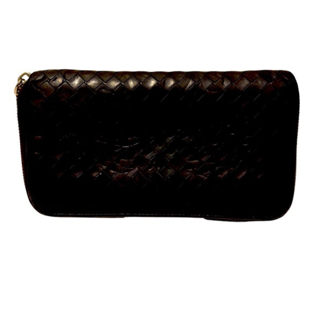 BOTTEGA VENETA CONTINENTAL ZIPPER WALLET BROWN IN EUC